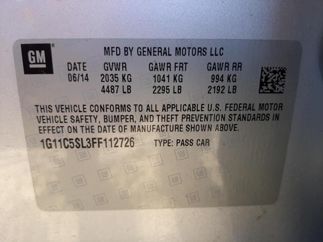 1G11C5SL3FF112726 - 2015 CHEVROLET MALIBU 1LT 银色 照片 10