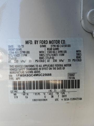 1FM5K8GC4MGC25688 - 2021 FORD EXPLORER ST WHITE photo 13