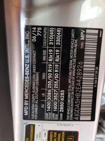 4JGDA5HB2EA428926 - 2014 MERCEDES-BENZ ML 350 4MATIC SILVER photo 14