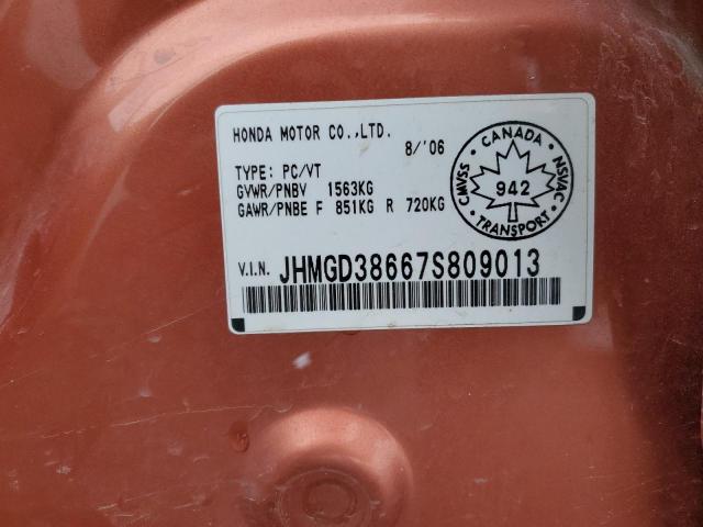 JHMGD38667S809013 - 2007 HONDA FIT S 橙色 照片 12