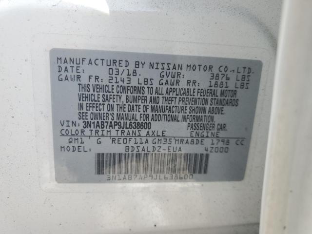 3N1AB7AP9JL638600 - 2018 NISSAN SENTRA S თეთრი ფოტო 12