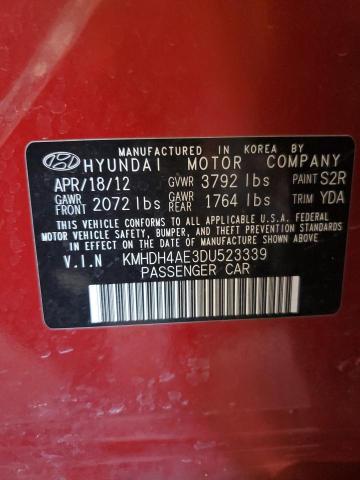 KMHDH4AE3DU523339 - 2013 HYUNDAI ELANTRA GLS RED photo 12