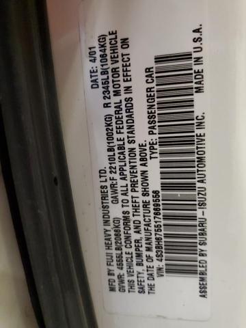 4S3BH675517669556 - 2001 SUBARU LEGACY OUTBACK AWP 白色 照片 13