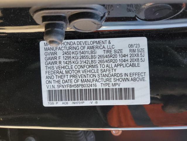 5FNYF8H58PB032416 - 2023 HONDA PASSPORT EXL Siyah fotoğraf 12