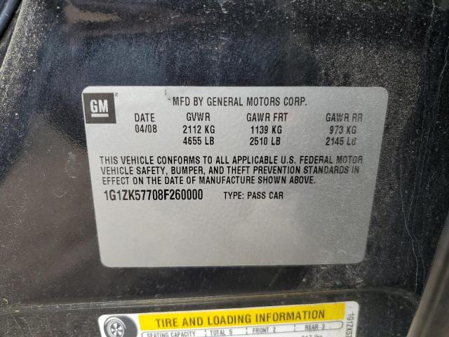 1G1ZK57708F260000 - 2008 CHEVROLET MALIBU LTZ შავი ფოტო 12