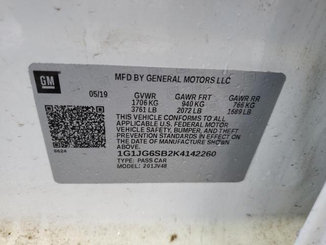 1G1JG6SB2K4142260 - 2019 CHEVROLET SONIC WHITE photo 13