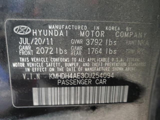 KMHDH4AE3CU254094 - 2012 HYUNDAI ELANTRA GLS BLACK photo 12