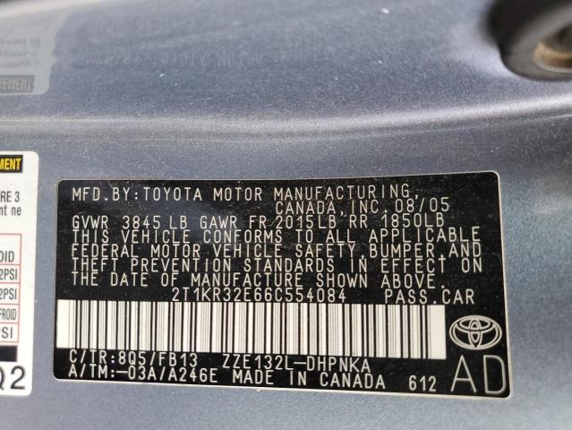 2T1KR32E66C554084 - 2006 TOYOTA COROLLA MA XR BLUE photo 12