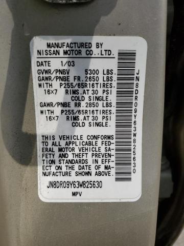 JN8DR09Y63W825630 - 2003 NISSAN PATHFINDER LE BEIGE photo 12