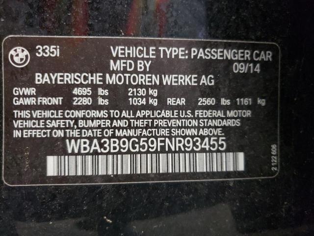WBA3B9G59FNR93455 - 2015 BMW 335 XI BLACK photo 10