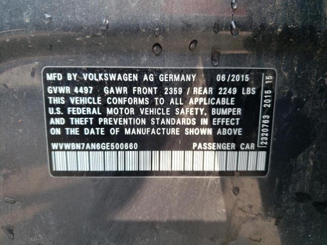 WVWBN7AN6GE500660 - 2016 VOLKSWAGEN CC BASE GRAY photo 12