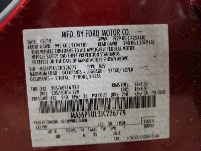 MAJ6P1UL3JC226779 - 2018 FORD ECOSPORT SE Kasztanowy zdjęcie 13