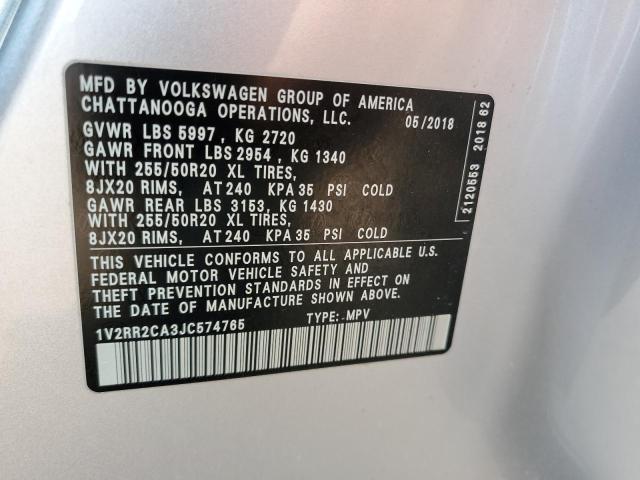 1V2RR2CA3JC574765 - 2018 VOLKSWAGEN ATLAS SEL SILVER photo 13