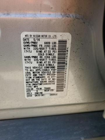 JN8AT2MT3GW006706 - 2016 NISSAN ROGUE S SILVER photo 13