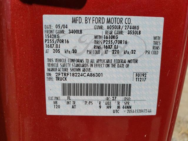 2FTRF18224CA86301 - 2004 FORD F-150 HERI CLASSIC BURGUNDY photo 12