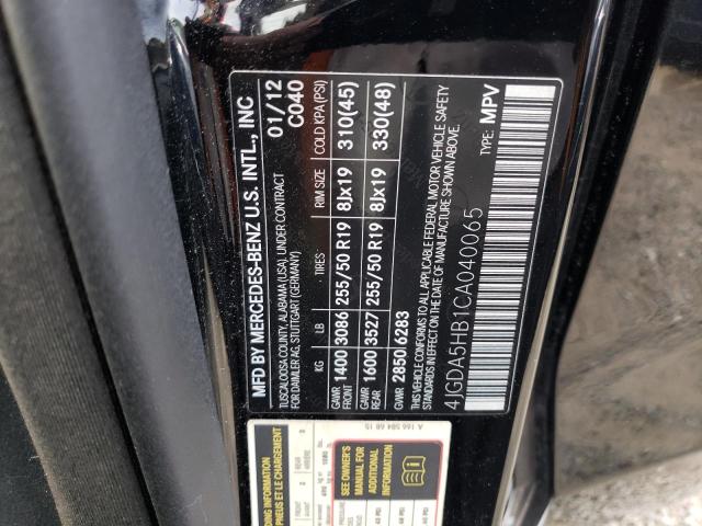 4JGDA5HB1CA040065 - 2012 MERCEDES-BENZ ML 350 4MATIC BLACK photo 13