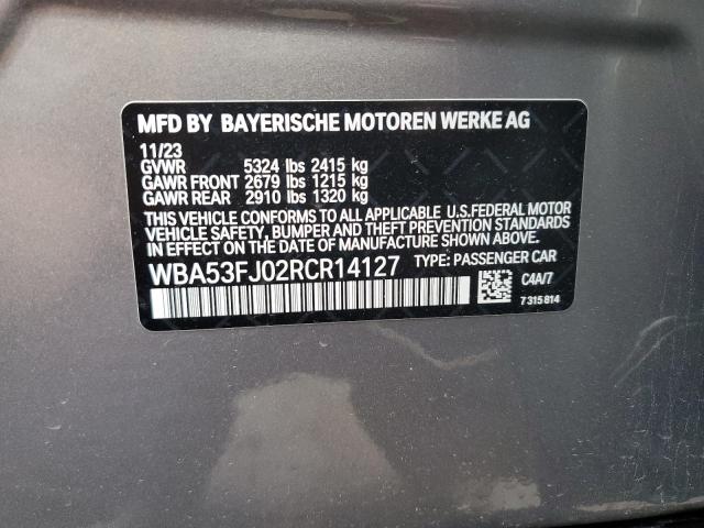 WBA53FJ02RCR14127 - 2024 BMW 530 XI SILVER photo 12