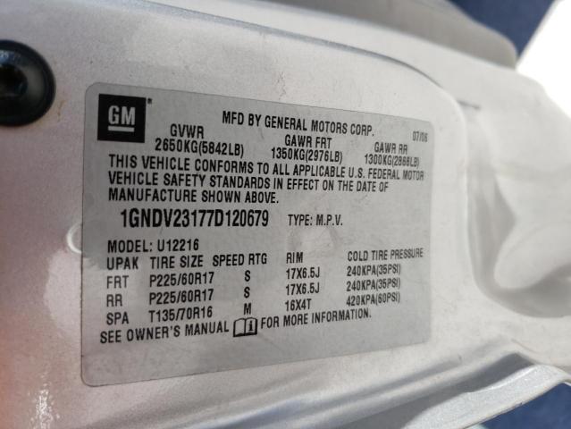 1GNDV23177D120679 - 2007 CHEVROLET UPLANDER LS SILVER photo 13