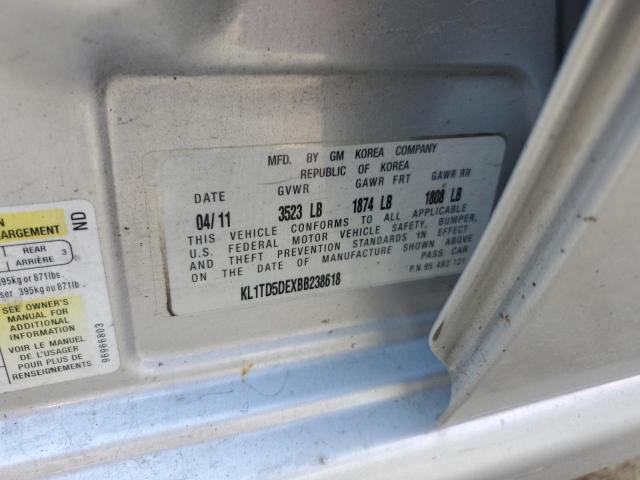 KL1TD5DEXBB238618 - 2011 CHEVROLET AVEO LS 银色 照片 12