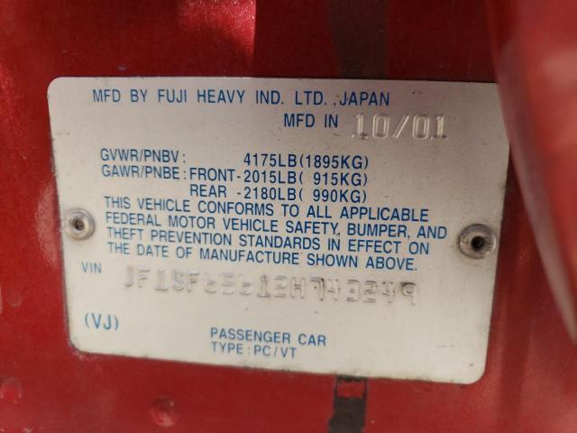 JF1SF65612H743249 - 2002 SUBARU FORESTER S წითელი ფოტო 13