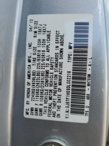 5J6TF1H59DL002216 - 2013 HONDA CROSSTOUR EXL ვერცხლისფერი ფოტო 13