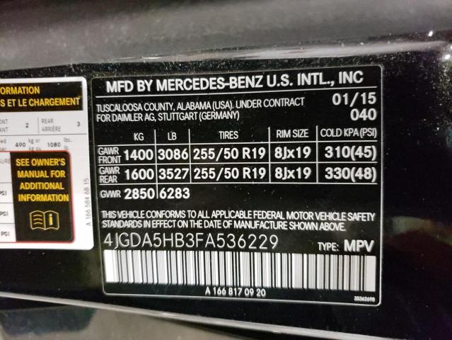 4JGDA5HB3FA536229 - 2015 MERCEDES-BENZ ML 350 4MATIC BLACK photo 14