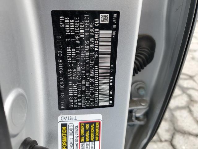 JHMZC5F36KC003224 - 2019 HONDA CLARITY TOURING SILVER photo 12