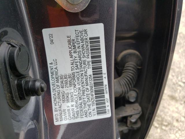 19XZE4F90NE013254 - 2022 HONDA INSIGHT TOURING GRAY photo 12