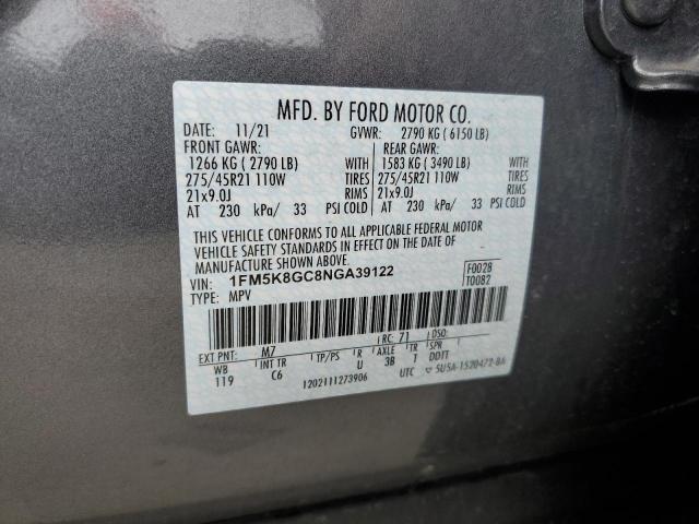 1FM5K8GC8NGA39122 - 2022 FORD EXPLORER ST GRAY photo 14