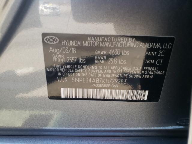 5NPE34AB7KH729283 - 2019 HYUNDAI SONATA LIMITED TURBO SILVER photo 10