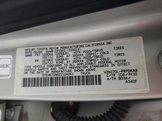 5TEHN72N02Z104061 - 2002 TOYOTA TACOMA DOUBLE CAB 米色 照片 10