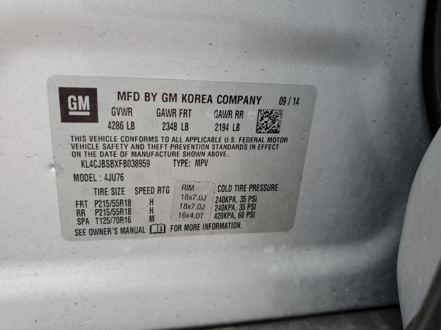 KL4CJBSBXFB038959 - 2015 BUICK ENCORE CONVENIENCE 银色 照片 13