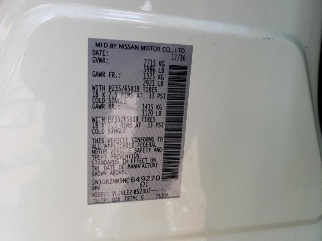 5N1DR2MM9HC649270 - 2017 NISSAN PATHFINDER S WHITE photo 13