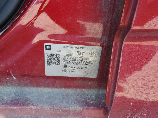 1G1JD5SH7J4100186 - 2018 CHEVROLET SONIC LT ბურგუნდია ფოტო 12