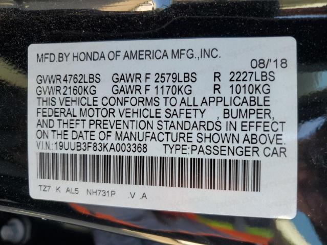 19UUB3F83KA003368 - 2019 ACURA TLX ADVANCE შავი ფოტო 12