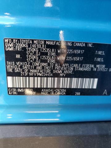 2T3F1RFV1MW234454 - 2021 TOYOTA RAV4 LE BLUE photo 12