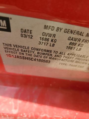 1G1JA5SH5C4180583 - 2012 CHEVROLET SONIC LS Qırmızı foto 12