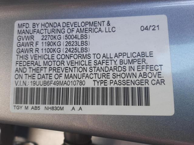 19UUB6F49MA010780 - 2021 ACURA TLX TECHNOLOGY 银色 照片 12
