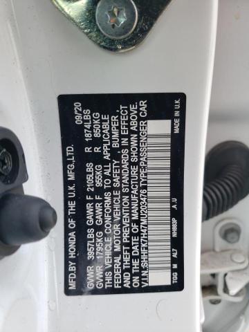 SHHFK7H47MU203476 - 2021 HONDA CIVIC SPORT WHITE photo 13