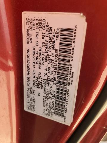5TBRT34161S180255 - 2001 TOYOTA TUNDRA ACCESS CAB 红色 照片 12