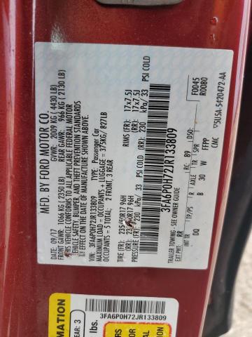 3FA6P0H72JR133809 - 2018 FORD FUSION SE RED photo 12