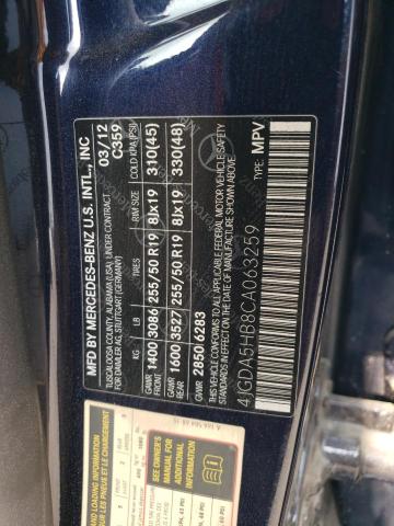 4JGDA5HB8CA063259 - 2012 MERCEDES-BENZ ML 350 4MATIC BLUE photo 12