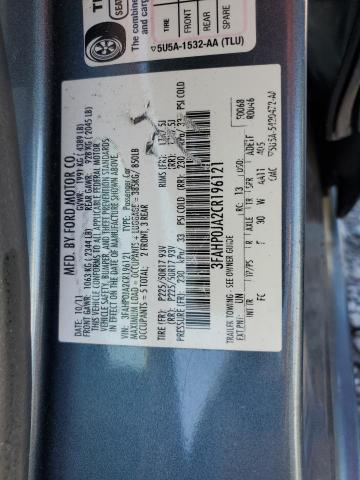 3FAHP0JA2CR196121 - 2012 FORD FUSION SEL BLUE photo 12