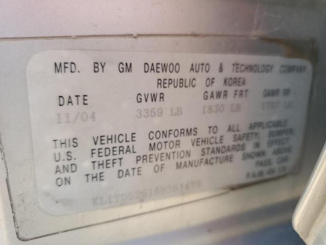 KL1TD52615B361479 - 2005 CHEVROLET AVEO BASE 银色 照片 12