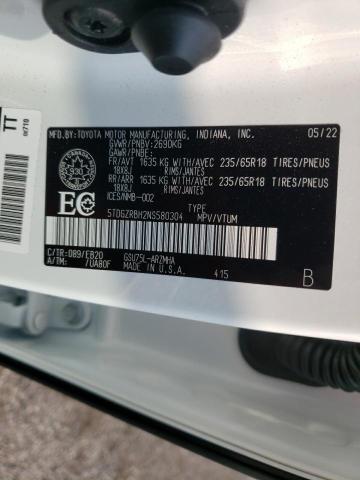 5TDGZRBH2NS580304 - 2022 TOYOTA HIGHLANDER XLE Ağ foto 13