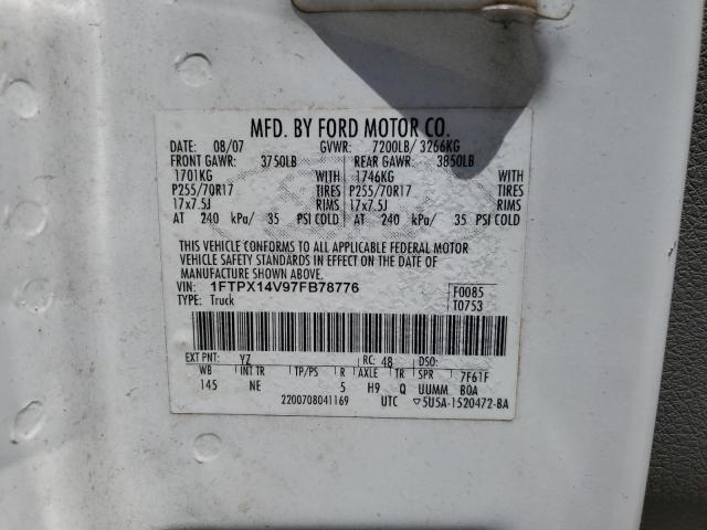 1FTPX14V97FB78776 - 2007 FORD F150 WHITE photo 12