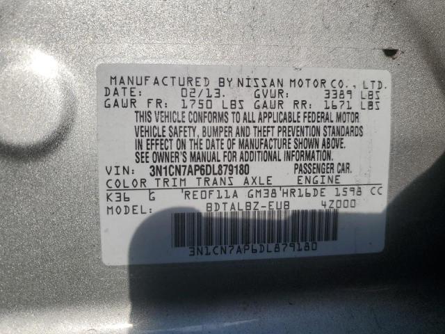 3N1CN7AP6DL879180 - 2013 NISSAN VERSA S SILVER photo 12