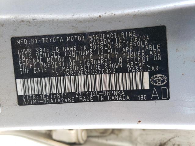 2T1KR32EX5C370829 - 2005 TOYOTA COROLLA MA XR SILVER photo 12