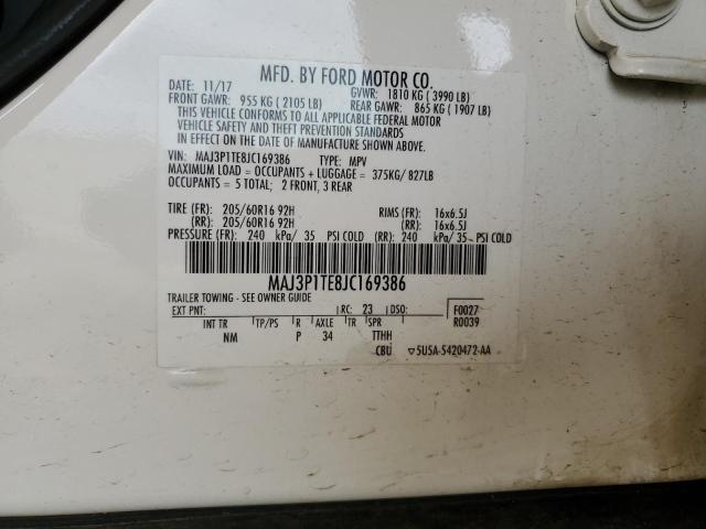 MAJ3P1TE8JC169386 - 2018 FORD ECOSPORT SE 白色 照片 12