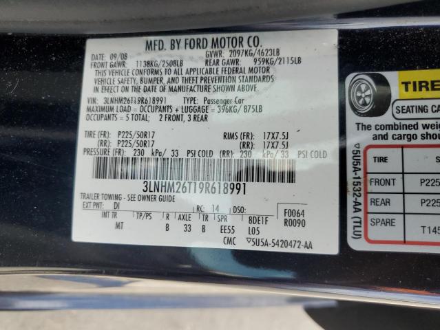 3LNHM26T19R618991 - 2009 LINCOLN MKZ BLUE photo 12